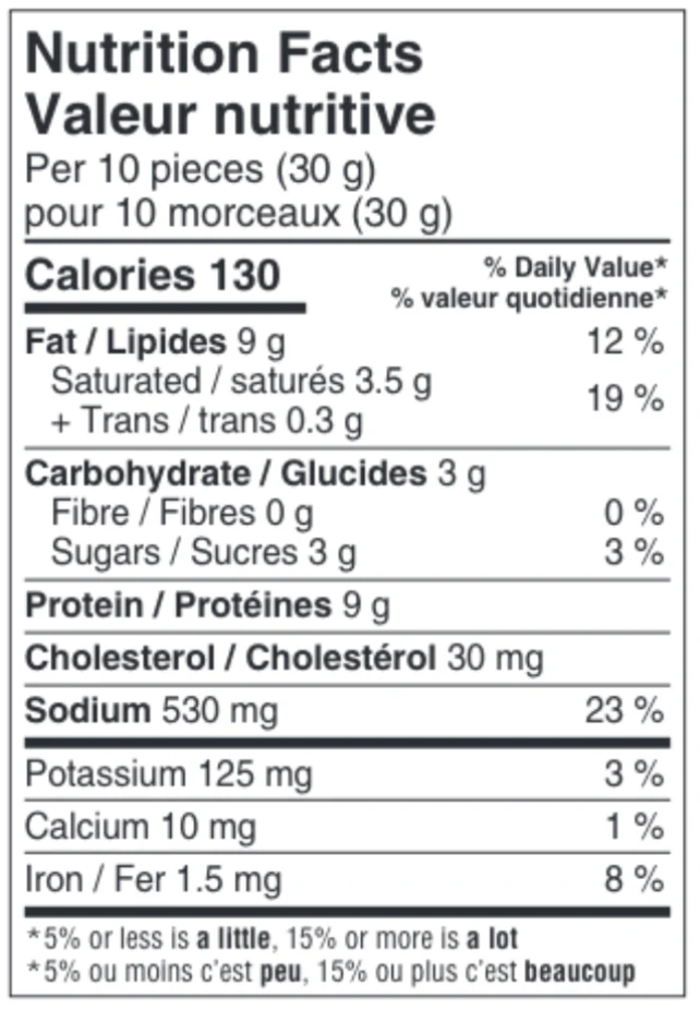 120g Teriyaki Beef Jerky nutritional facts